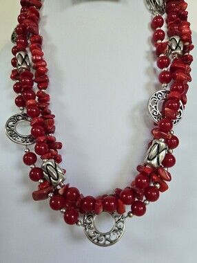 N-130-Premier Designs " Firecracker" Red Beaded Multi-Strand Necklace & Bracelet